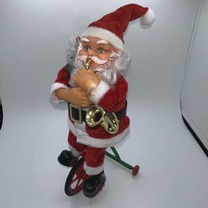 Vintage Santa Claus Rides Tricycle Playing Saxophone Toy WORKS Music Moves
